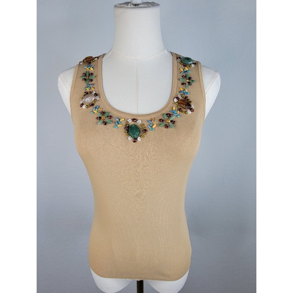 J.A.C. Beige Beaded Sleeveless  Pullover Top Size Small Y2k